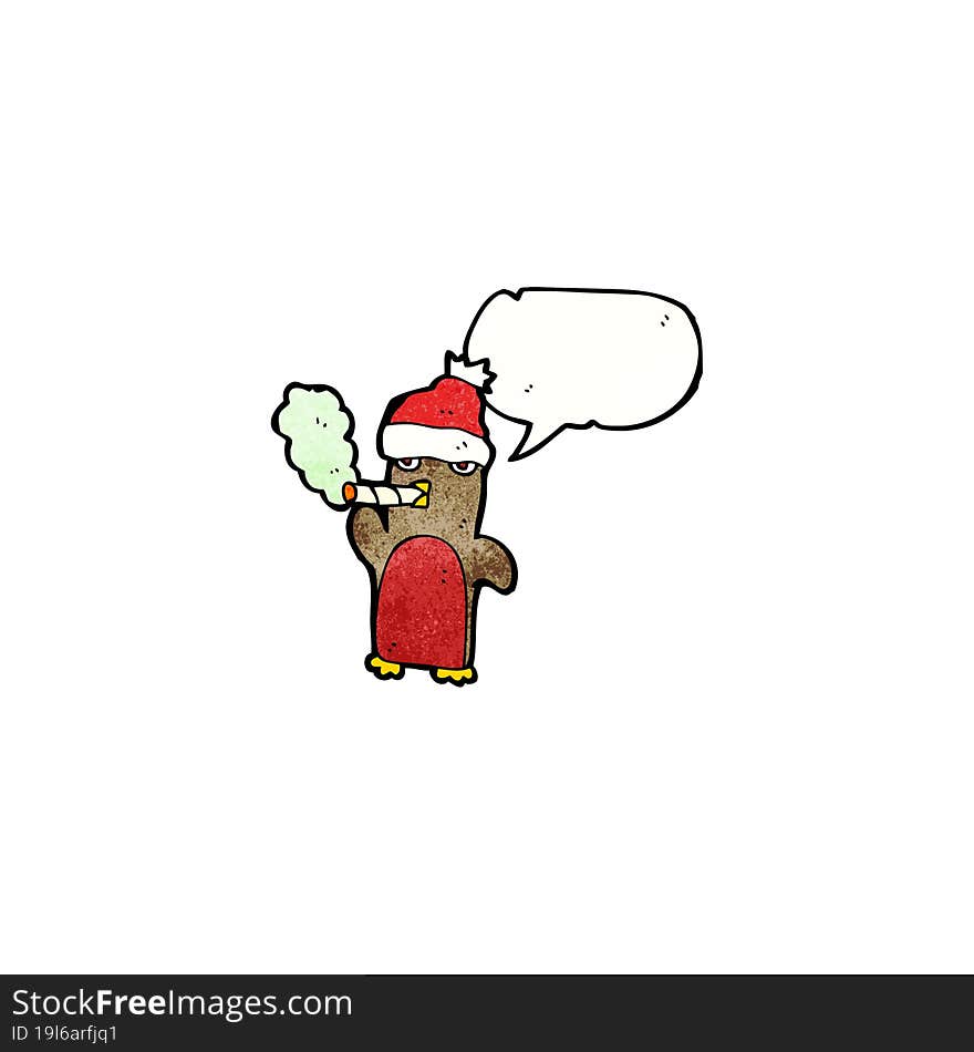 cartoon christmas robin smoking cigarette