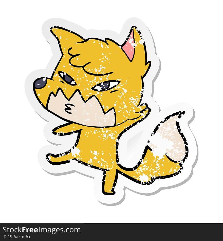 distressed sticker of a clever cartoon fox