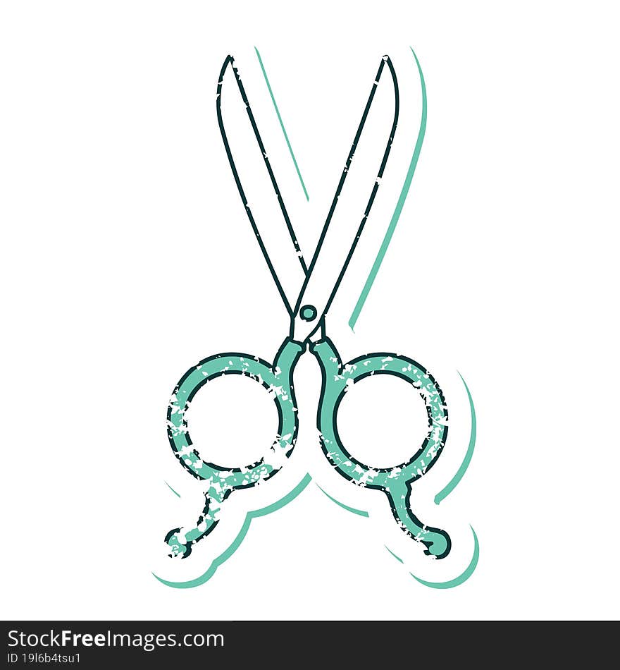 distressed sticker tattoo style icon of barber scissors