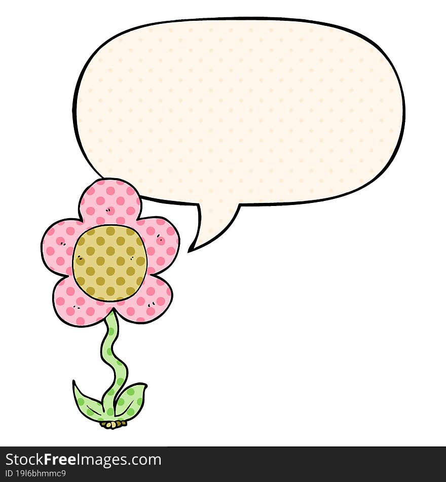 Cartoon Flower And Speech Bubble In Comic Book Style