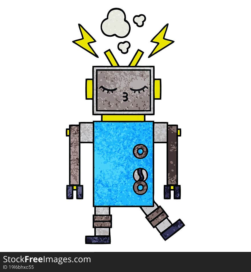 retro grunge texture cartoon malfunctioning robot