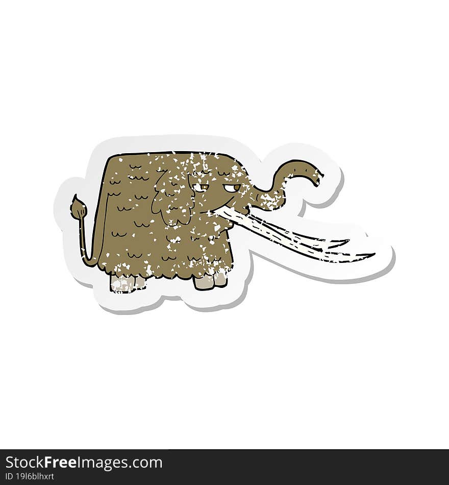 retro distressed sticker of a cartoon woolly mammoth