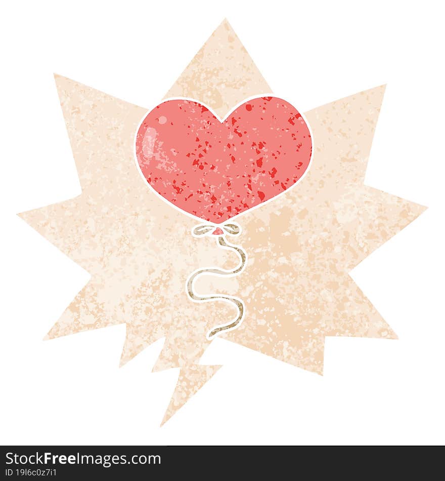 cartoon love heart balloon and speech bubble in retro textured style