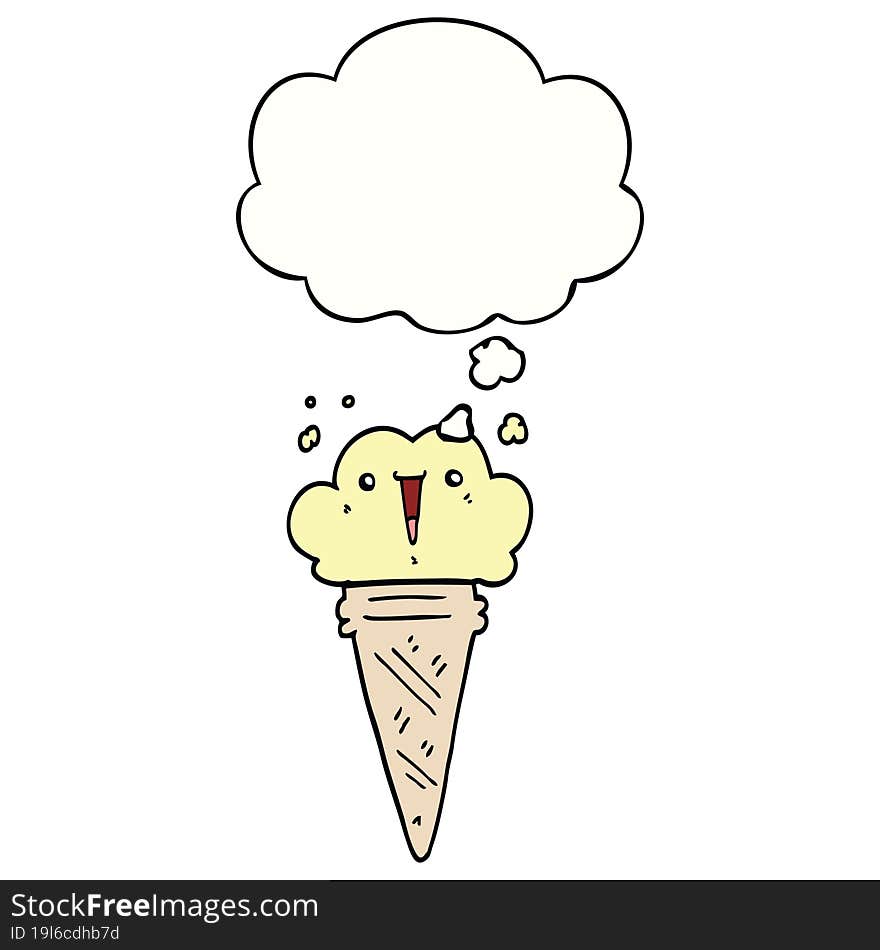 Cartoon Ice Cream With Face And Thought Bubble