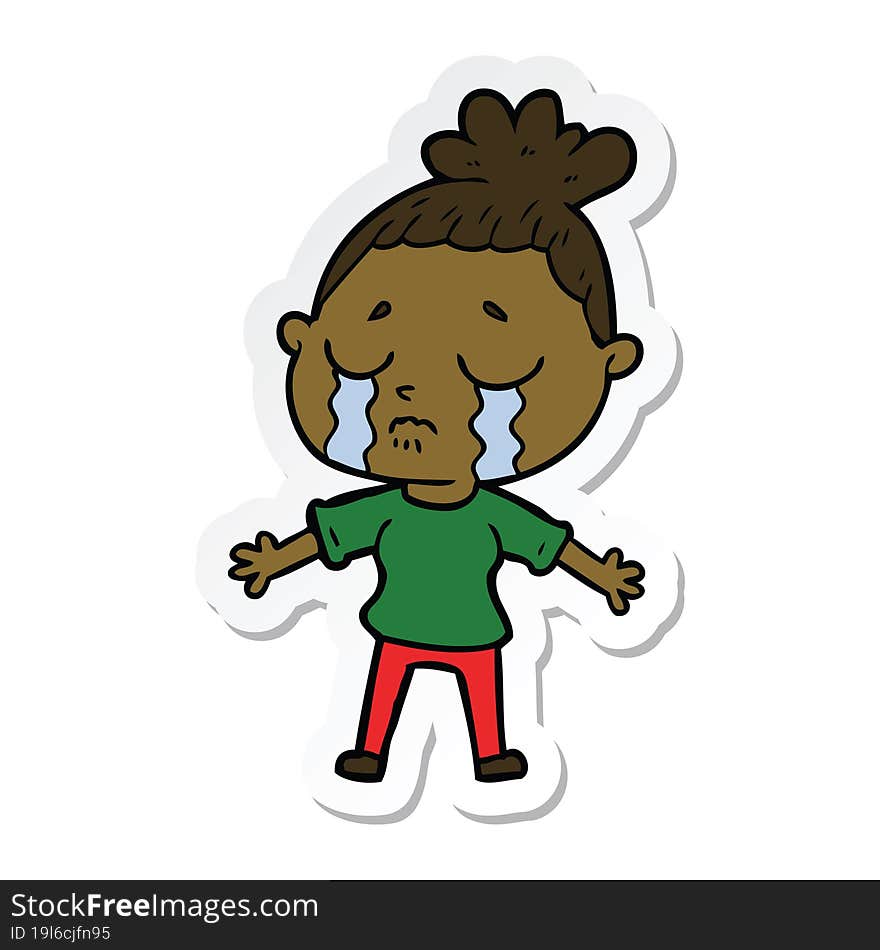 Sticker Of A Cartoon Crying Woman