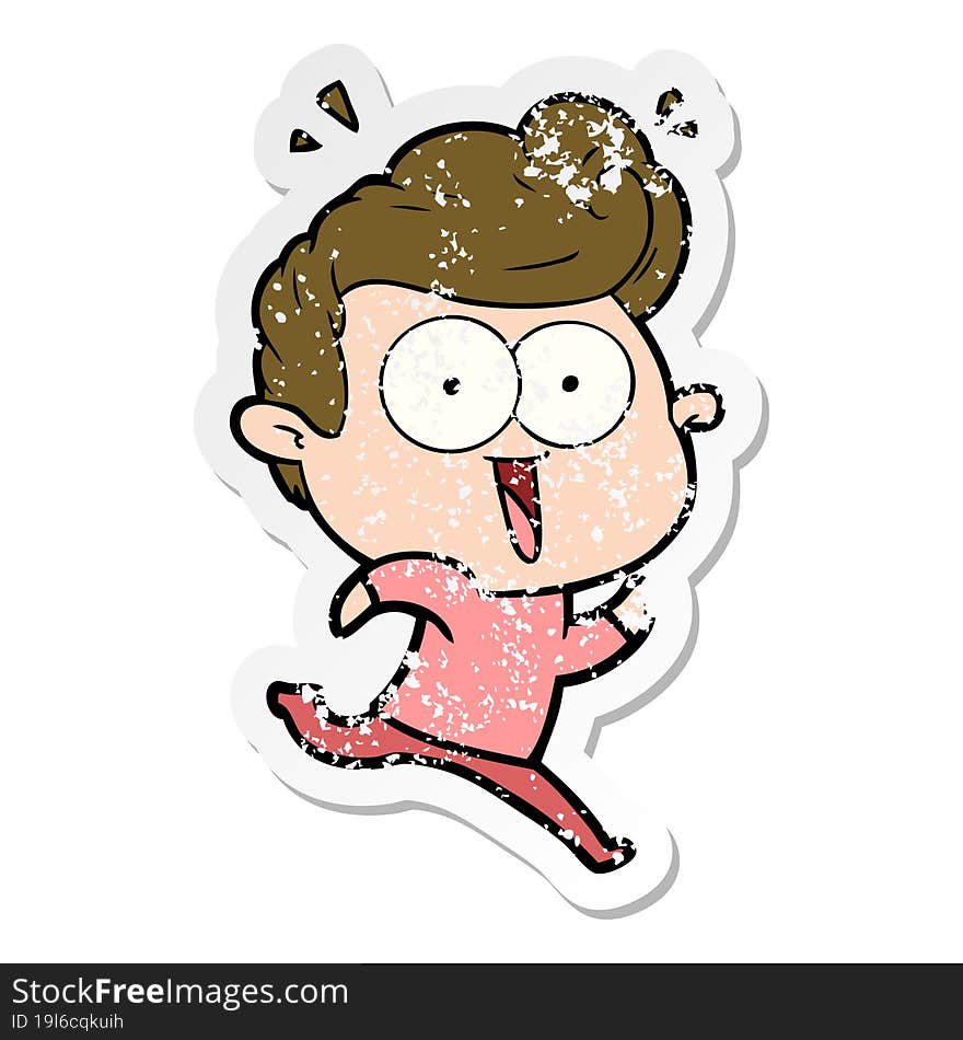 Distressed Sticker Of A Cartoon Excited Man