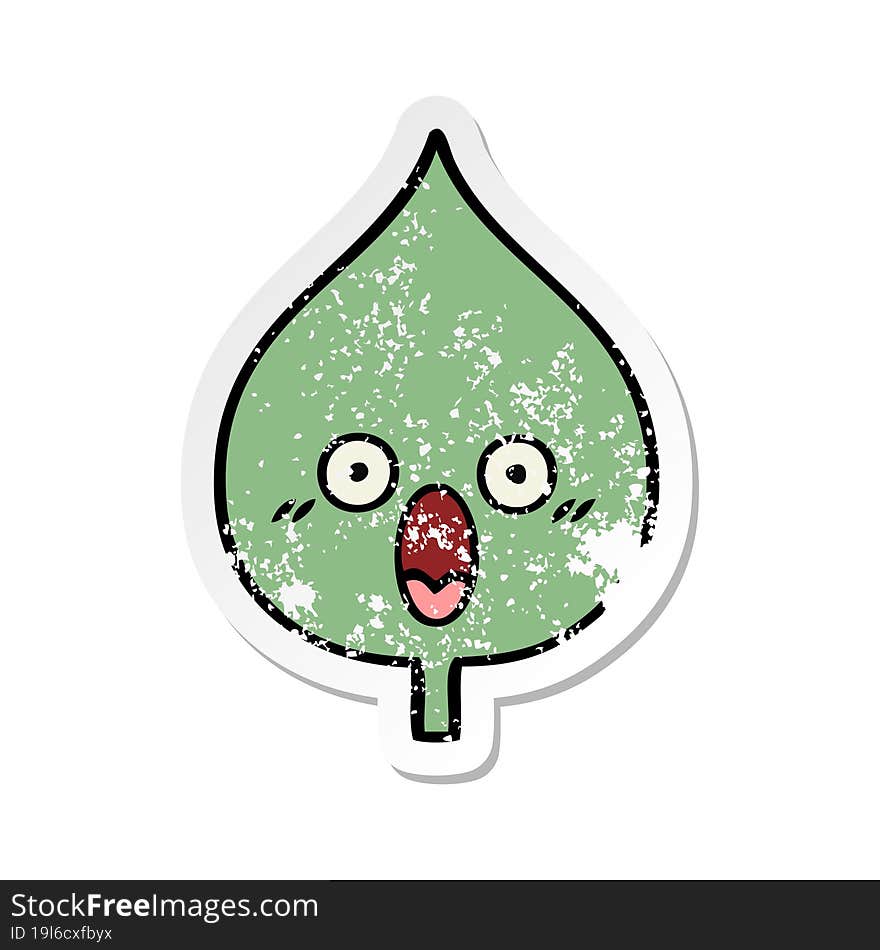 Distressed Sticker Of A Cute Cartoon Expressional Leaf