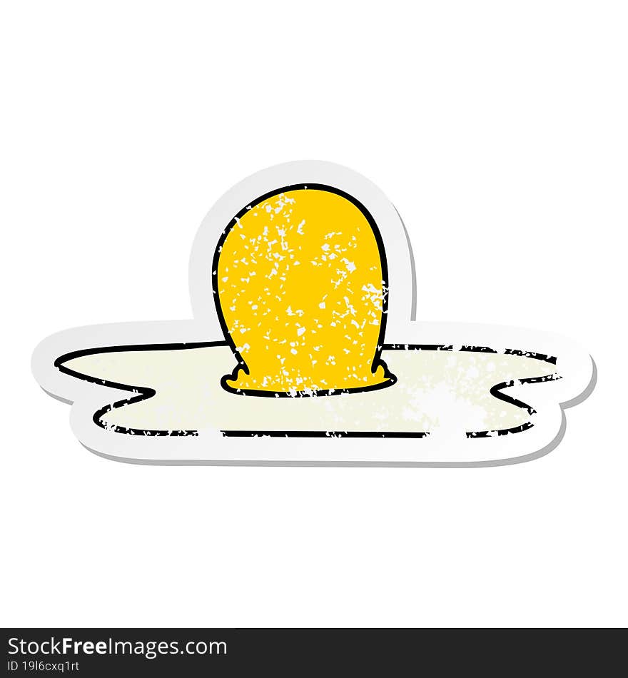 distressed sticker of a quirky hand drawn cartoon fried egg