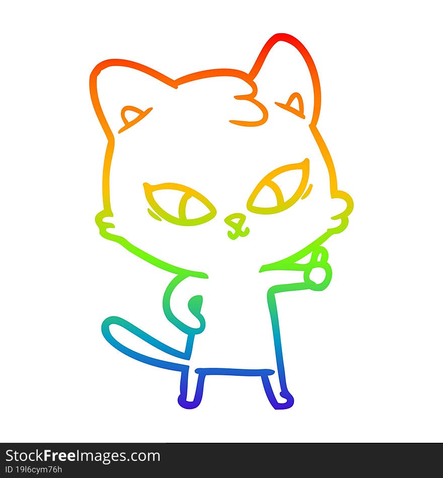 rainbow gradient line drawing of a cute cartoon cat