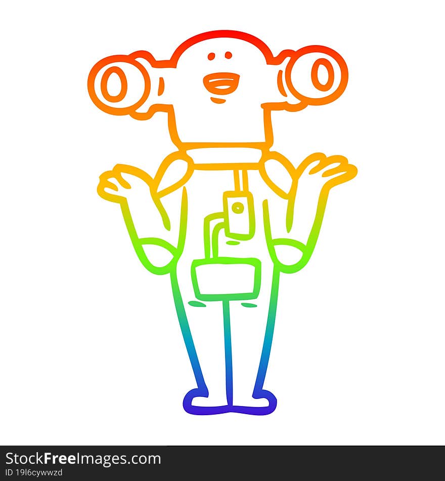 Rainbow Gradient Line Drawing Friendly Cartoon Alien Shrugging