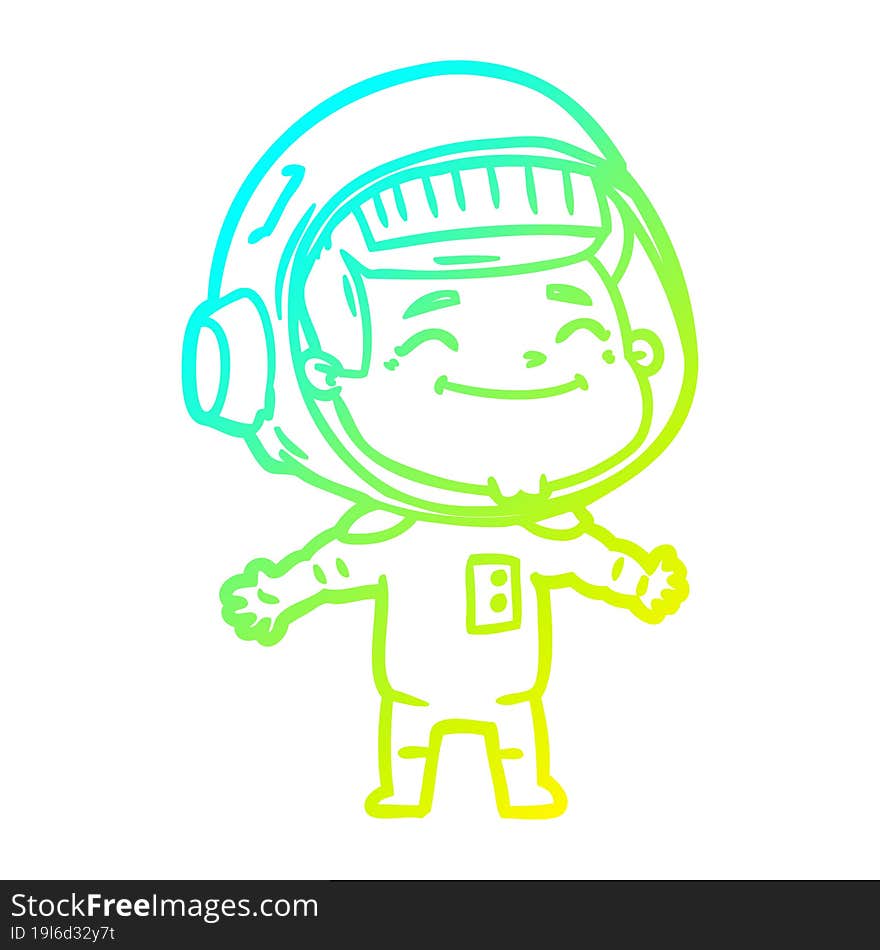 cold gradient line drawing of a happy cartoon astronaut