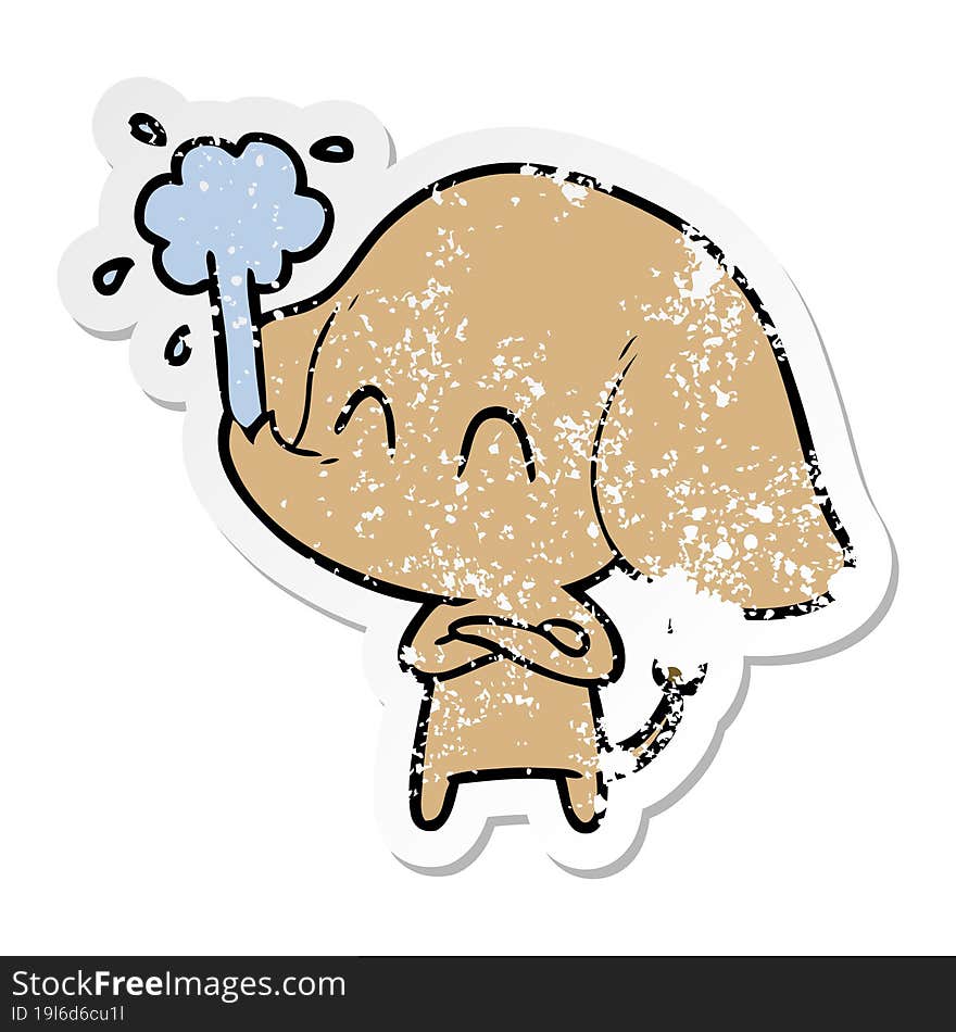 distressed sticker of a cute cartoon elephant spouting water