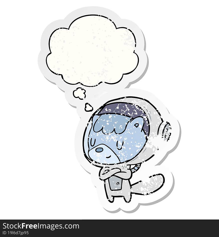 cartoon astronaut animal with thought bubble as a distressed worn sticker