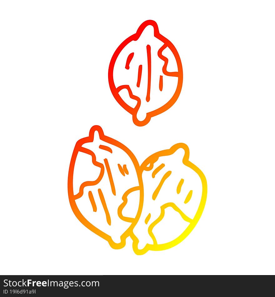 warm gradient line drawing of a cartoon nuts in shells