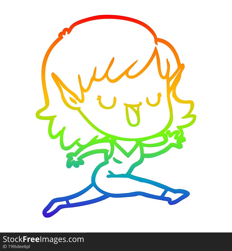 rainbow gradient line drawing of a cartoon elf girl