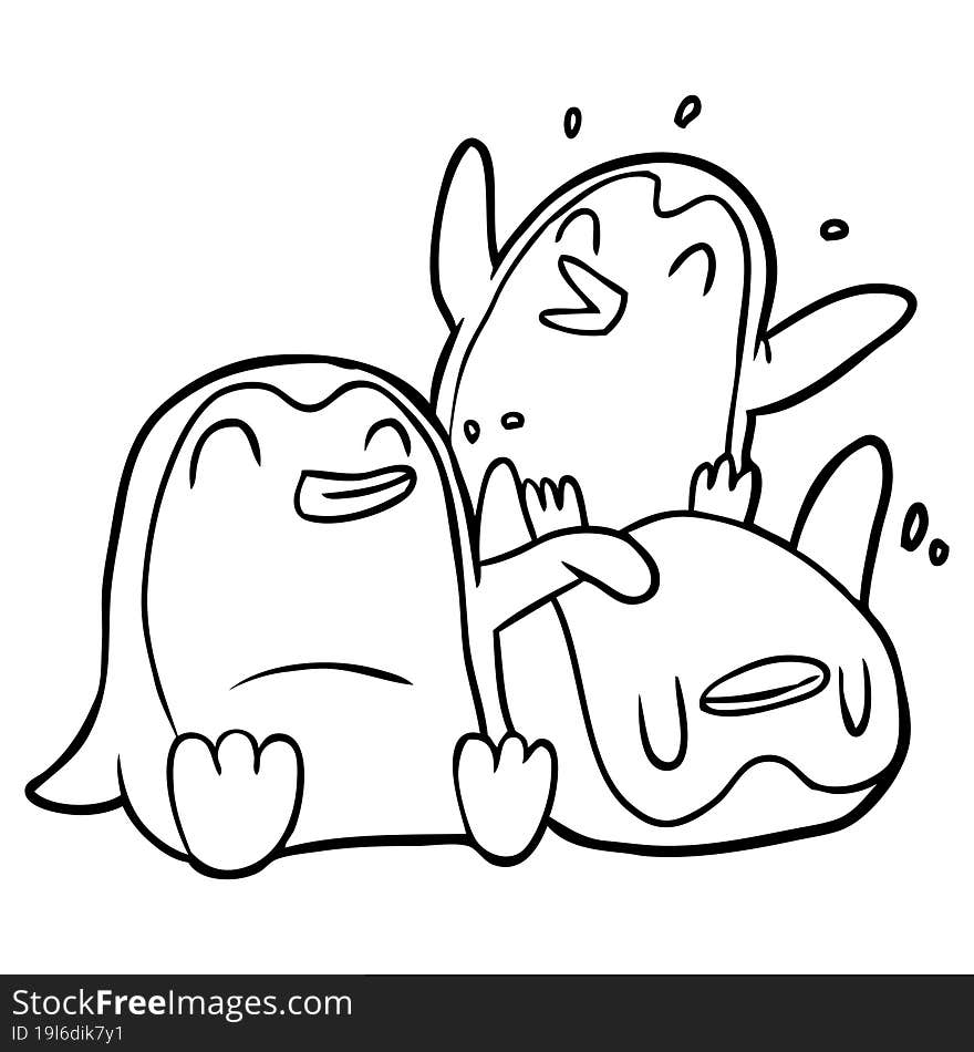 line drawing of a happy penguins. line drawing of a happy penguins