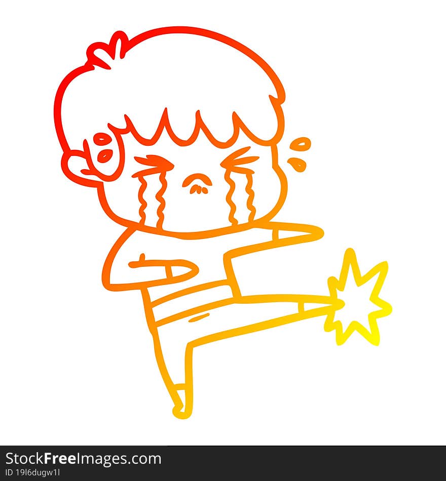 Warm Gradient Line Drawing Cartoon Boy Crying