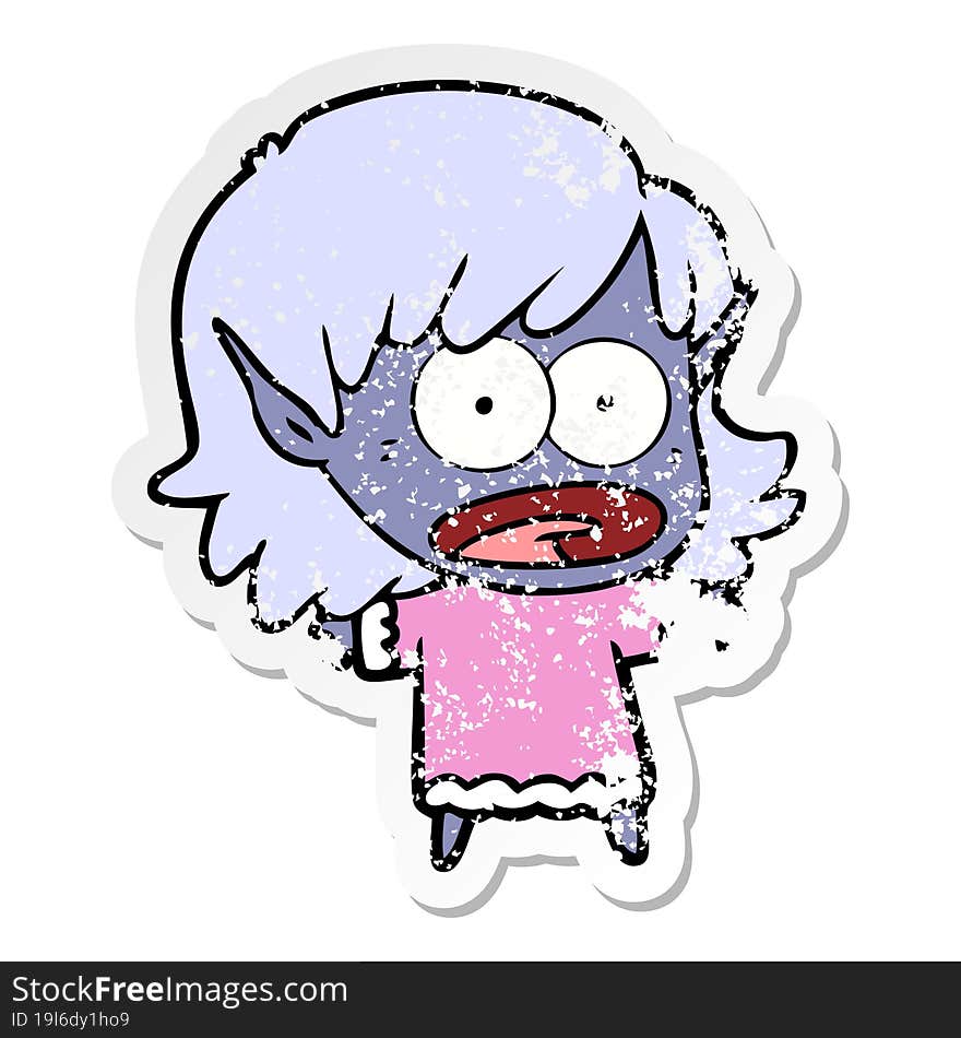 distressed sticker of a cartoon shocked elf girl