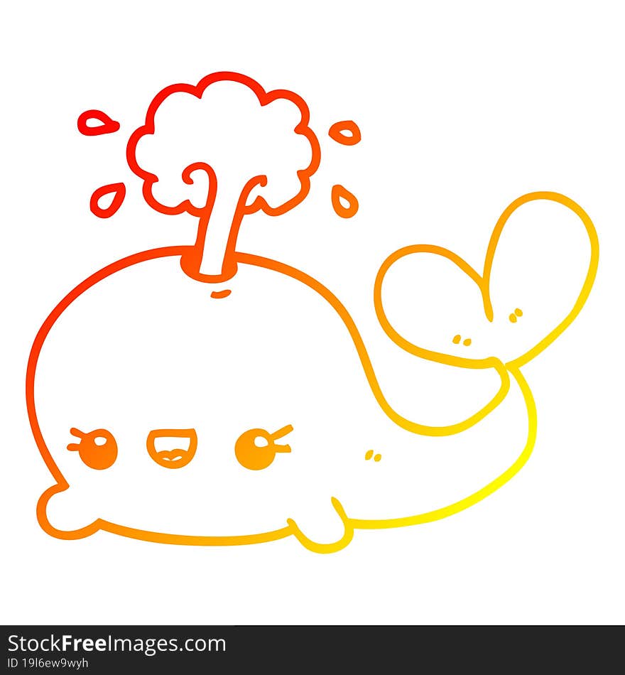 Warm Gradient Line Drawing Cute Cartoon Whale