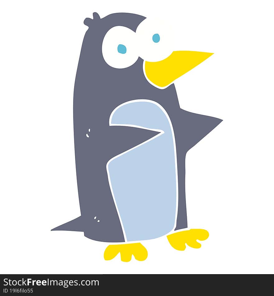 Flat Color Illustration Of A Cartoon Penguin