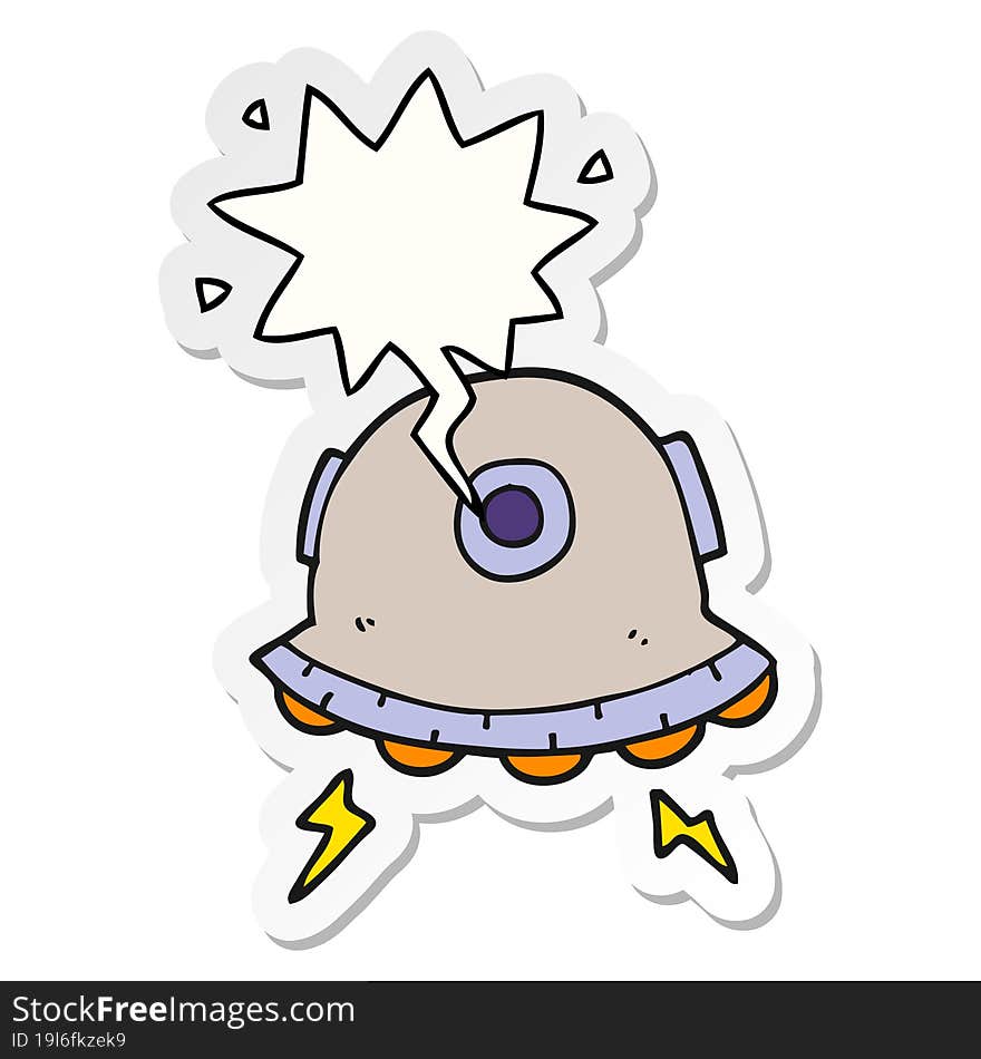 cartoon UFO and speech bubble sticker