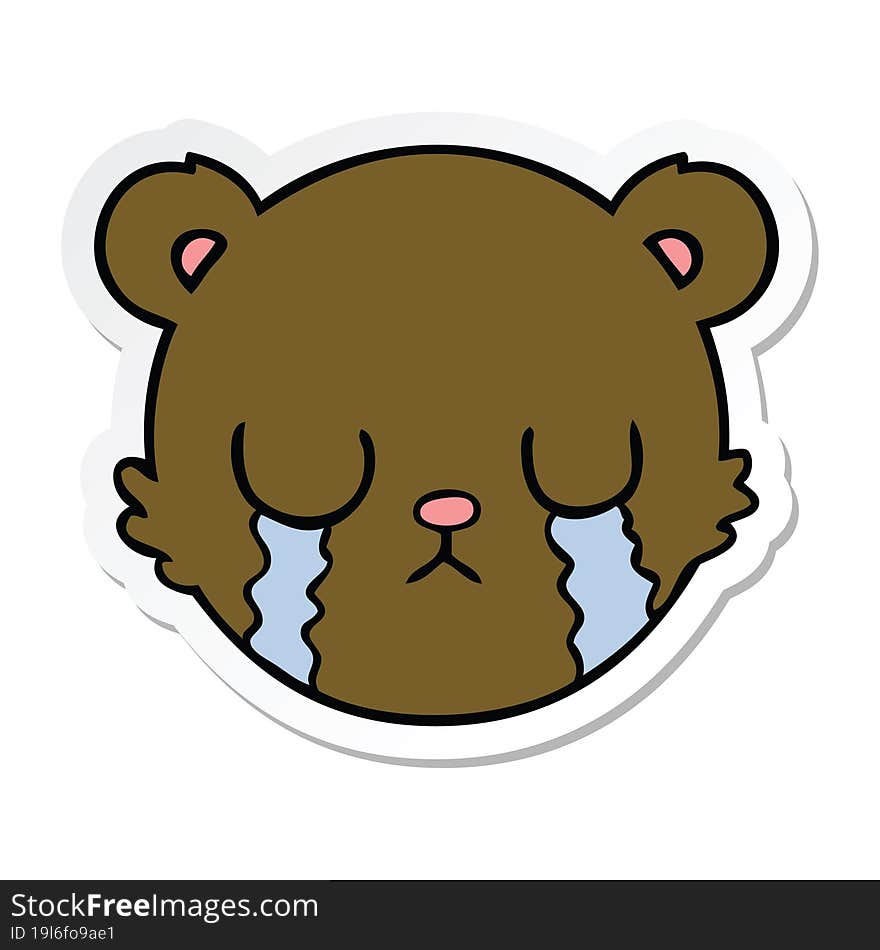 sticker of a cute cartoon teddy bear face crying