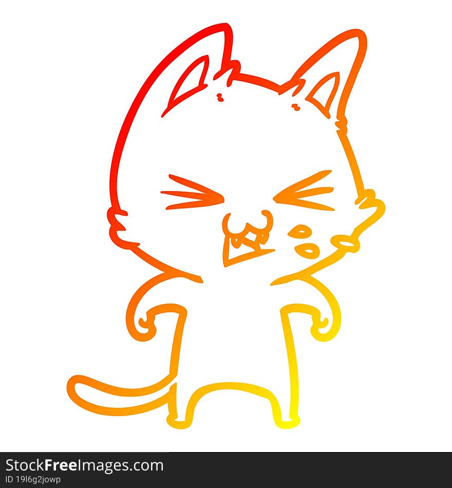 warm gradient line drawing of a cartoon cat hissing