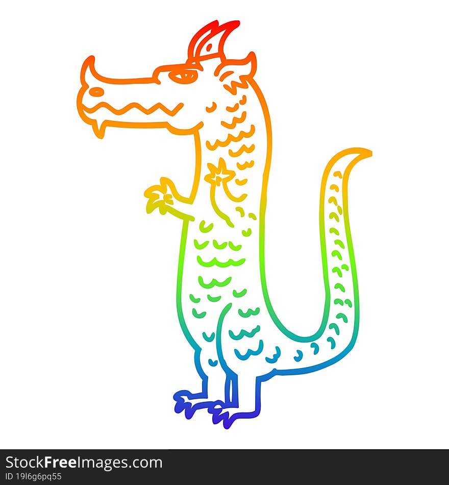 Rainbow Gradient Line Drawing Cartoon Dragon