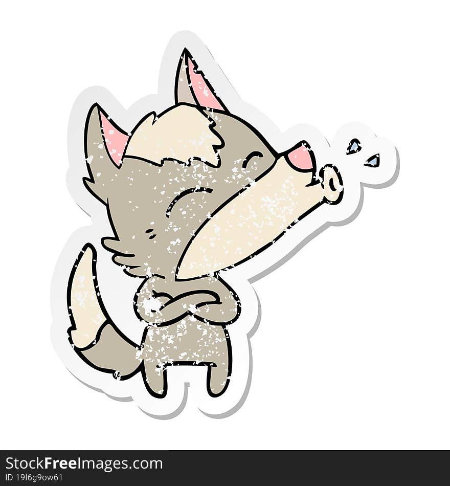 distressed sticker of a howling wolf cartoon