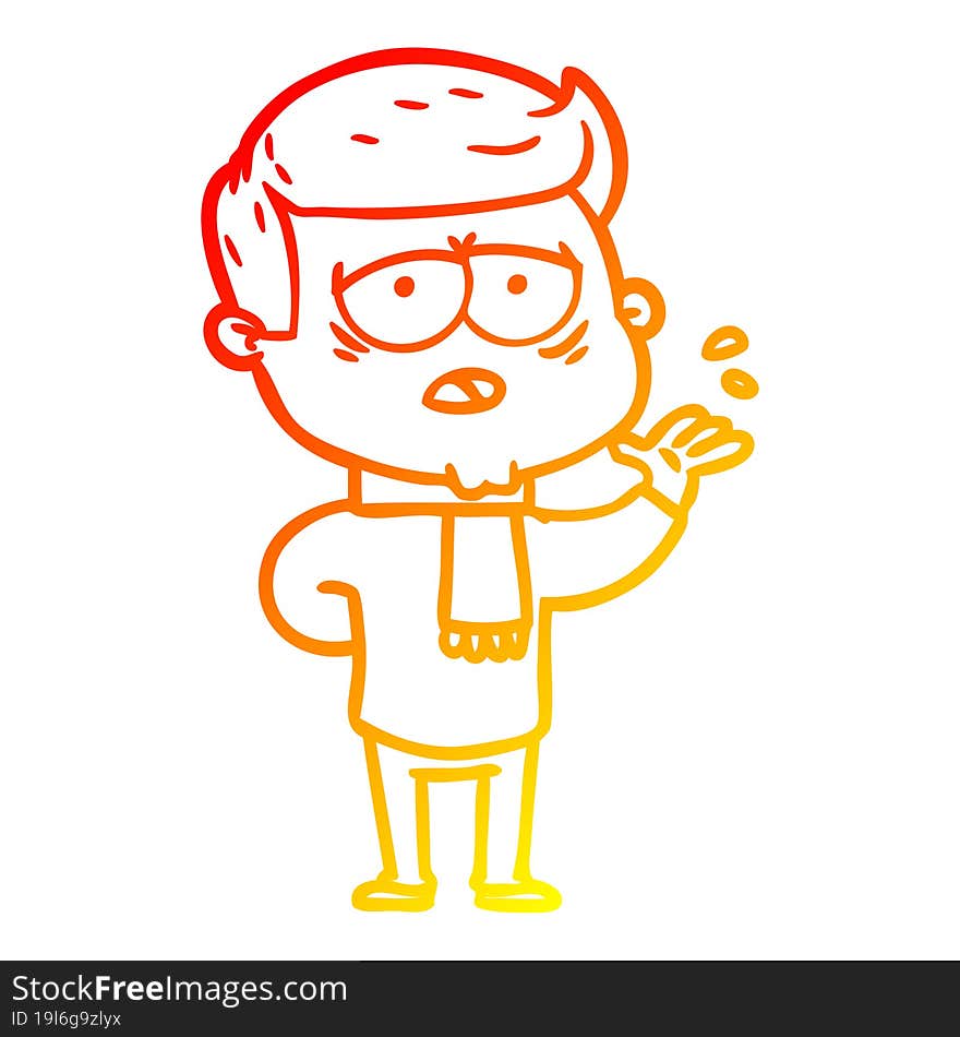 warm gradient line drawing of a cartoon tired man