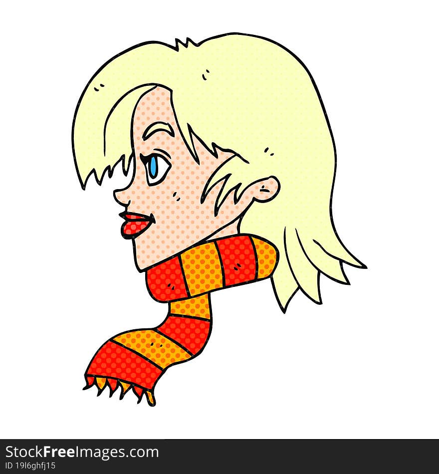 freehand drawn cartoon woman wearing scarf