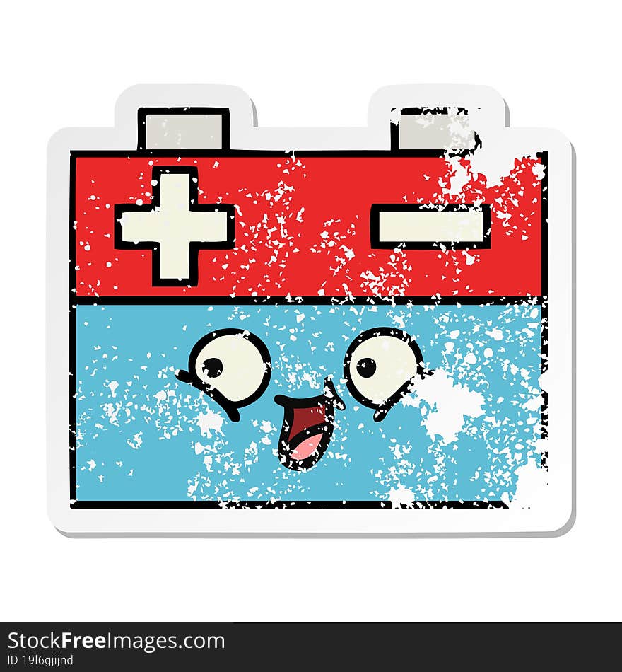 distressed sticker of a cute cartoon car battery