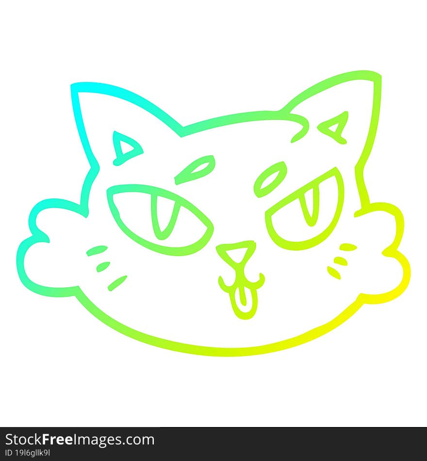 cold gradient line drawing of a cartoon cats face