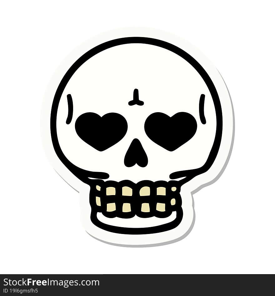 sticker of tattoo in traditional style of a skull. sticker of tattoo in traditional style of a skull