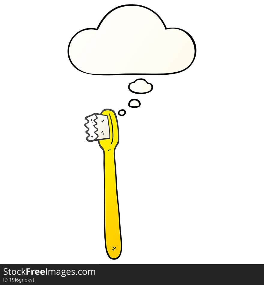 cartoon toothbrush and thought bubble in smooth gradient style