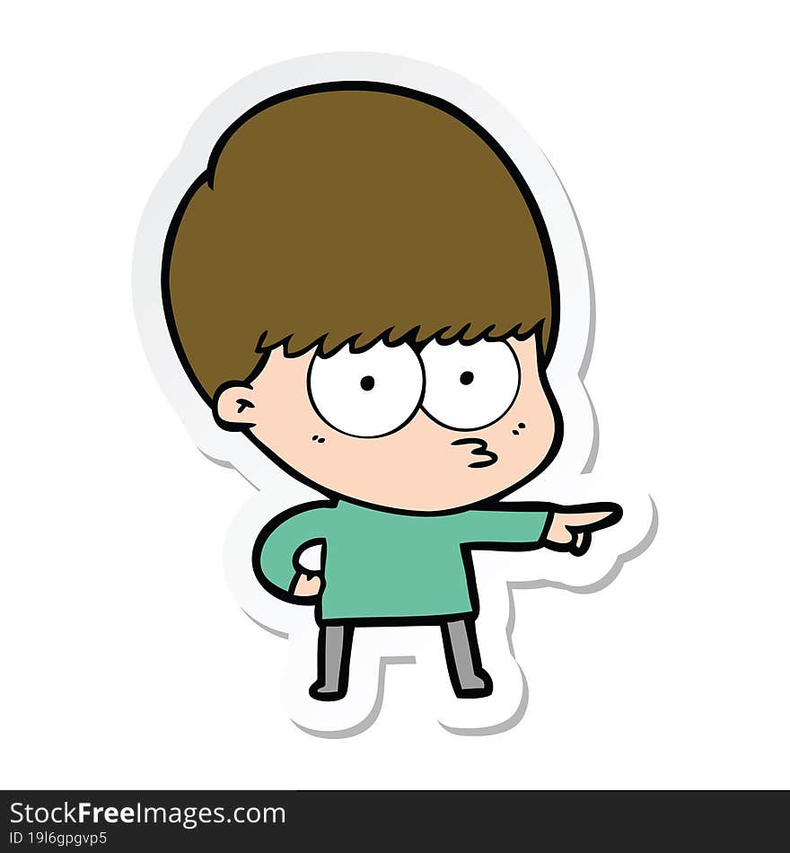 Sticker Of A Nervous Cartoon Boy