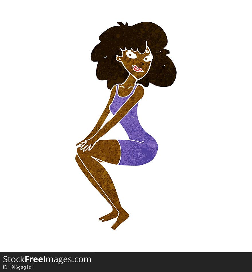 cartoon sitting woman in dress