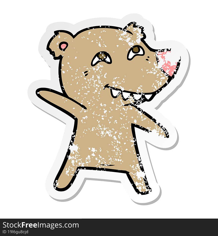 Distressed Sticker Of A Cartoon Bear Dancing