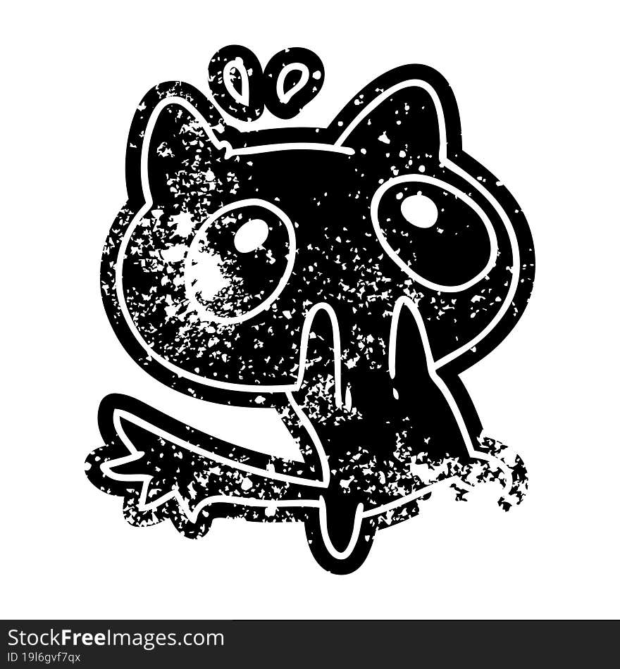 grunge distressed icon kawaii of a shocked cat. grunge distressed icon kawaii of a shocked cat