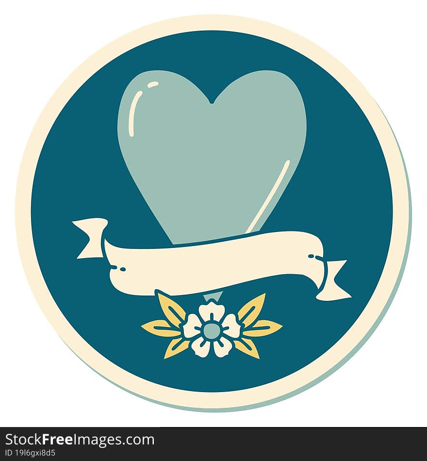 sticker of tattoo in traditional style of a heart and banner. sticker of tattoo in traditional style of a heart and banner