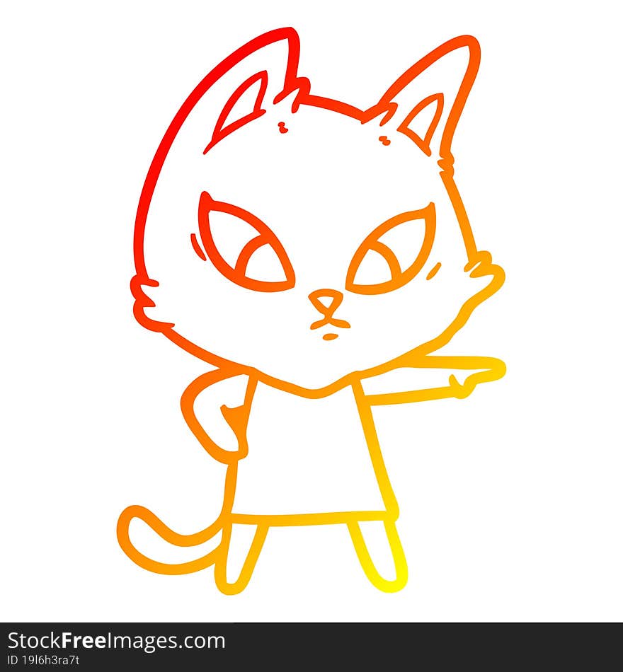 warm gradient line drawing confused cartoon cat