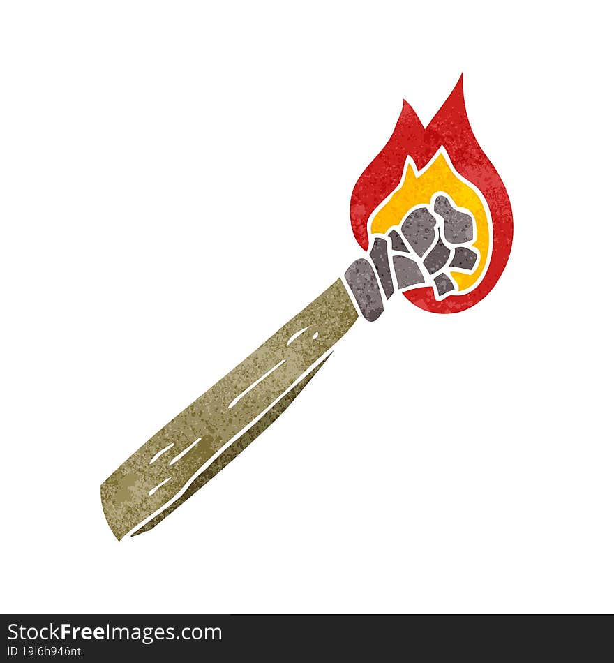 Retro Cartoon Burning Wood Torch