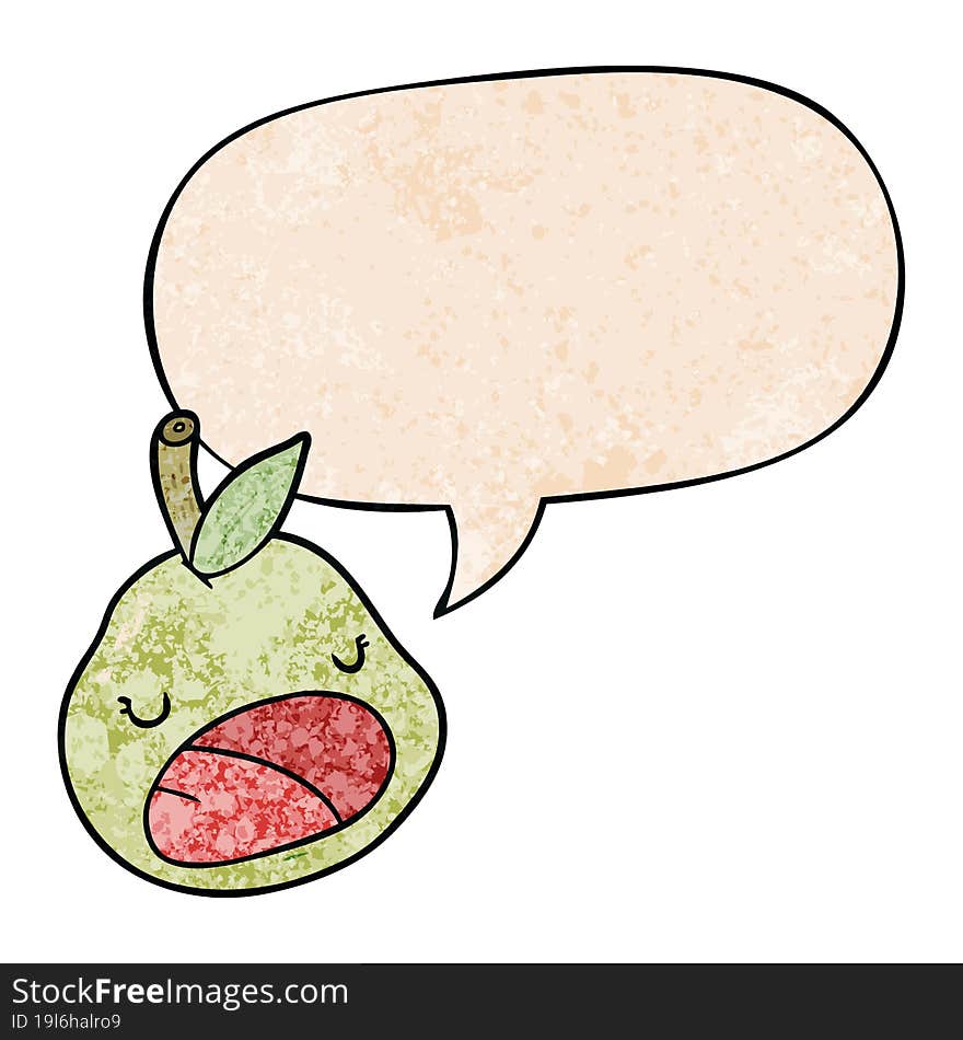 cute cartoon pear and speech bubble in retro texture style