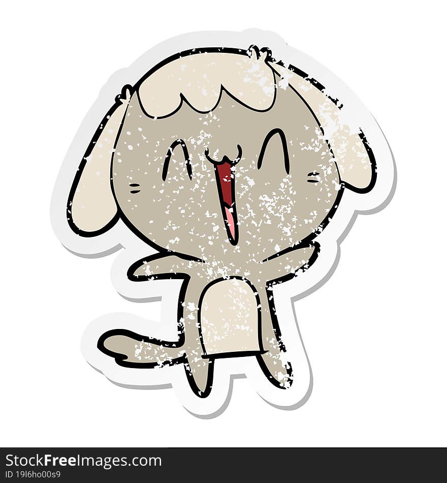 distressed sticker of a cartoon laughing dog