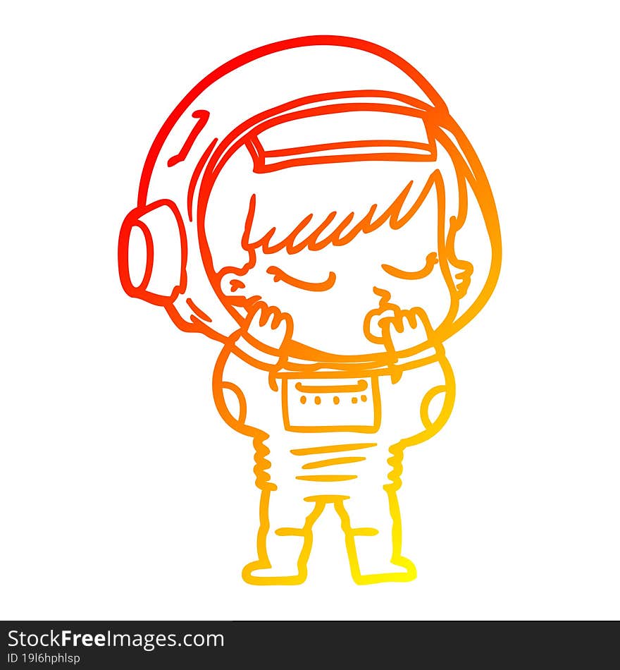 Warm Gradient Line Drawing Cartoon Pretty Astronaut Girl