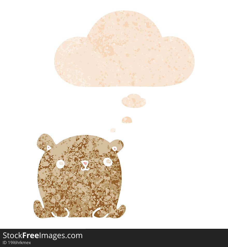 cute cartoon bear and thought bubble in retro textured style