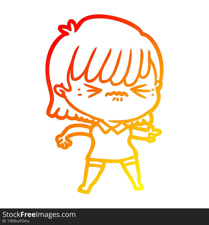 warm gradient line drawing annoyed cartoon girl