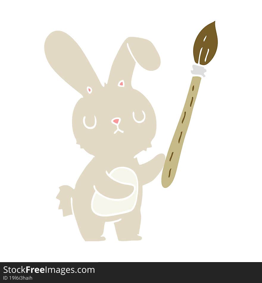 flat color style cartoon rabbit with paint brush