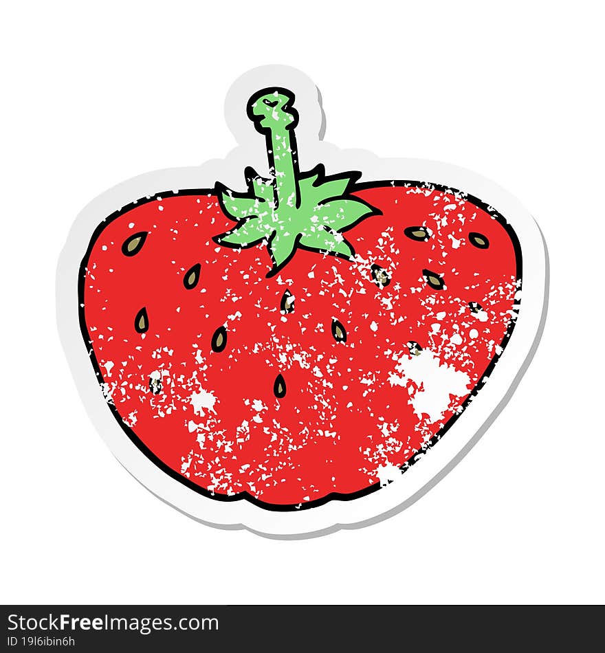 distressed sticker of a cartoon strawberry