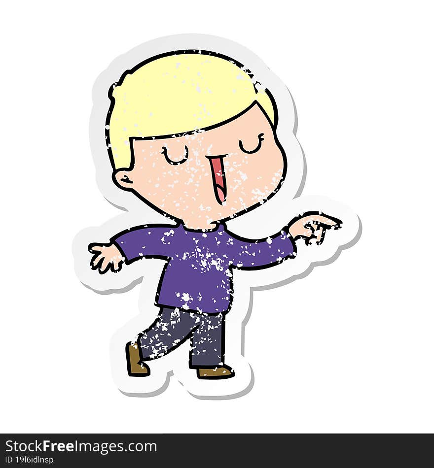 distressed sticker of a cartoon happy boy